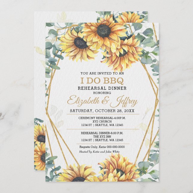 Rustic Sunflowers I Do BBQ Rehearsal Dinner Invitation (Front/Back)