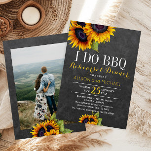 Rustic sunflowers i do bbq rehearsal dinner photo invitation