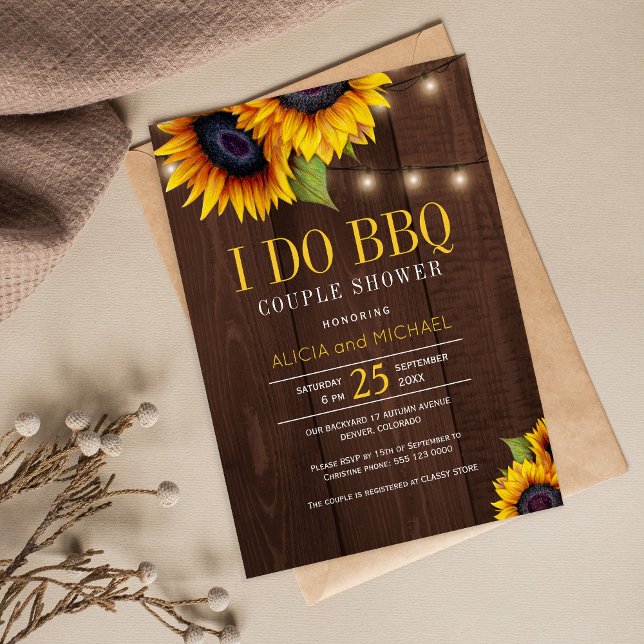 Rustic sunflowers I do bbq wedding couple shower Invitation (Creator Uploaded)