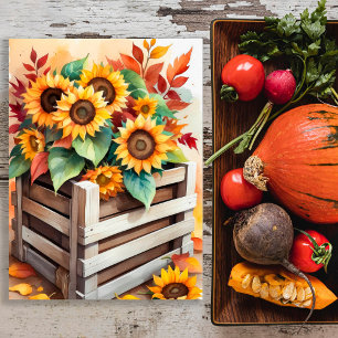 Rustic Sunflowers in Crate Autumn Wall Poster