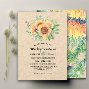 Rustic Sunflowers Kraft Paper Wedding Invitation