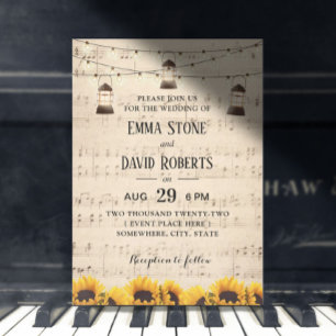 Rustic Sunflowers & Lanterns Musical Wedding Invitation