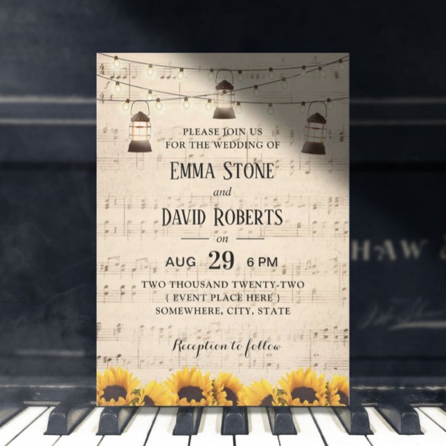 Rustic Sunflowers & Lanterns Musical Wedding Invitation (Creator Uploaded)