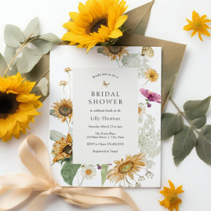 Rustic Sunflowers Late Summer Bridal Shower Invitation