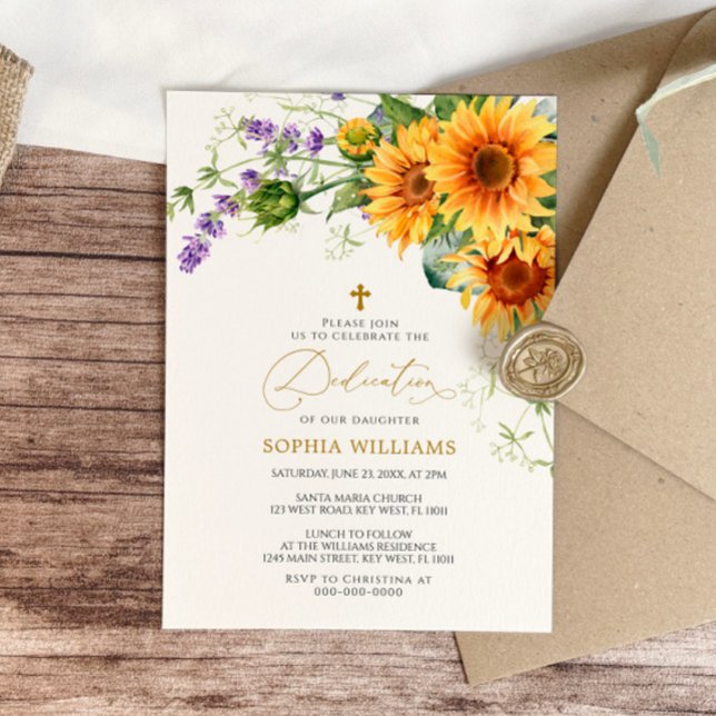 Rustic Sunflowers & Lavander Dedication Invitation (Creator Uploaded)