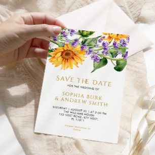 Rustic Sunflowers & Lavander Save the Date  Invitation