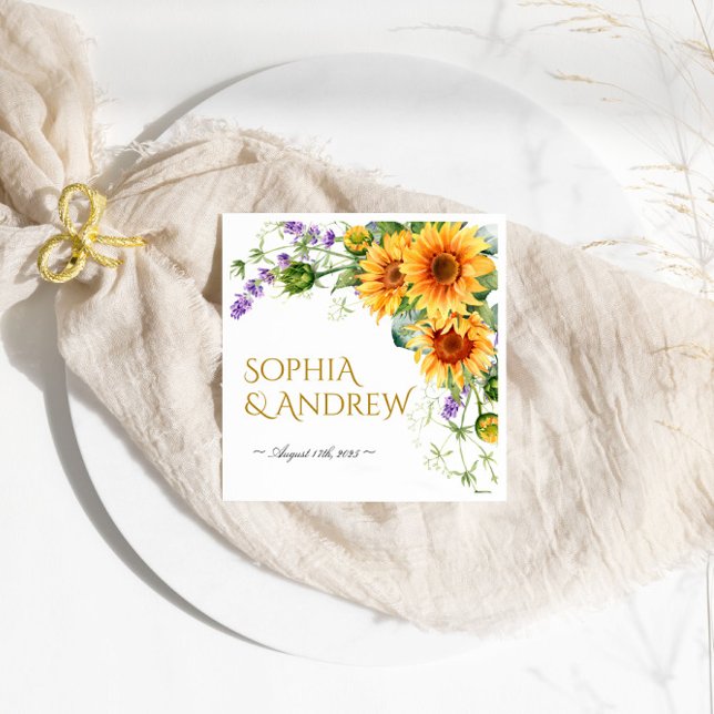 Rustic  Sunflowers & Lavander Wedding Napkins (Creator Uploaded)