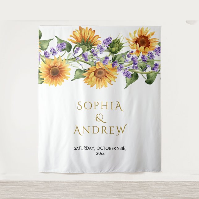 Rustic Sunflowers & Lavander Wedding Tapestry (Front)