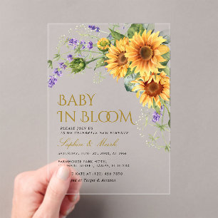 Rustic Sunflowers & Lavender Baby In Bloom Acrylic Invitations