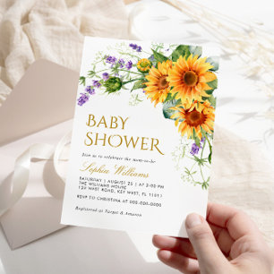 Rustic Sunflowers & Lavender Baby Shower Invitation
