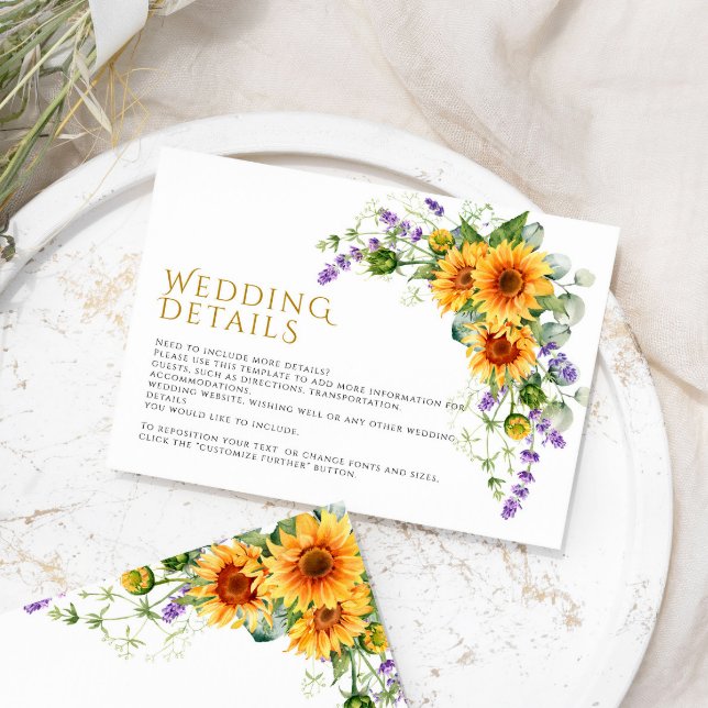 Rustic Sunflowers & Lavender Wedding Details Enclosure Card (Creator Uploaded)