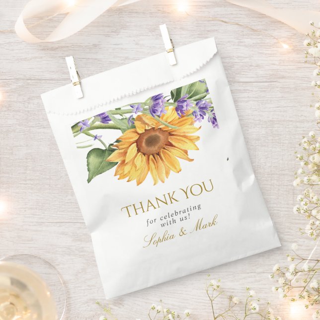 Rustic Sunflowers & Lavender Wedding Favour Bag (Clipped)