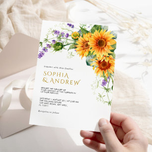 Rustic Sunflowers & Lavender Wedding Invitetion Invitation