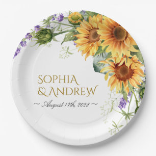 Rustic Sunflowers & Lavender Wedding Paper Plate