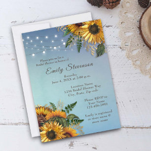 Rustic sunflowers, leaves Bridal Shower Invitation