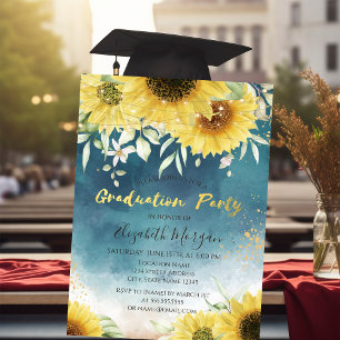 Rustic Sunflowers,Leaves Lights Graduation Invitation