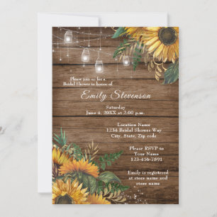 Rustic Sunflowers lights bridal shower invitation