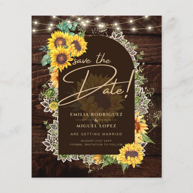 Rustic Sunflowers Lights Lace Arch Wedding Flyer (Front)