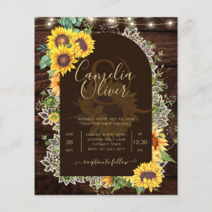 Rustic Sunflowers Lights Lace Arch Wedding Flyer