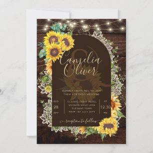Rustic Sunflowers Lights Lace Arch Wedding Invitation