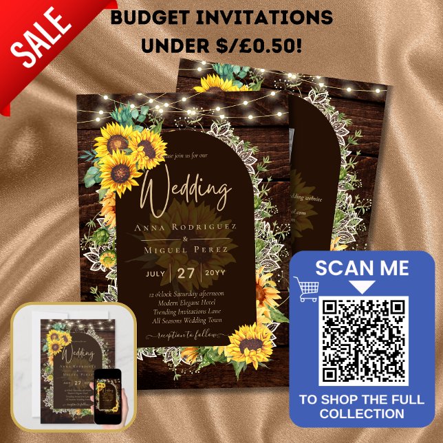 Rustic Sunflowers Lights Lace Arch Wedding Invitation (Creator Uploaded)