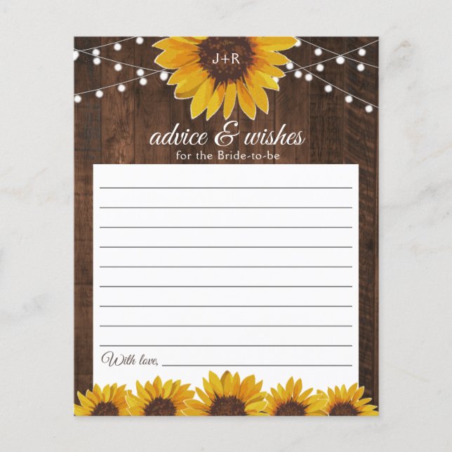 Rustic Sunflowers & Lights Monogram Wedding Advice (Front)