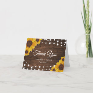 Rustic Sunflowers & Lights Wedding Thank You Card