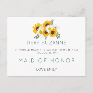Rustic Sunflowers Maid of Honour Request Postcard