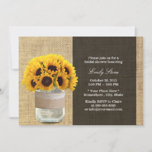Rustic Sunflowers & Mason Jar Burlap Bridal Shower Invitation