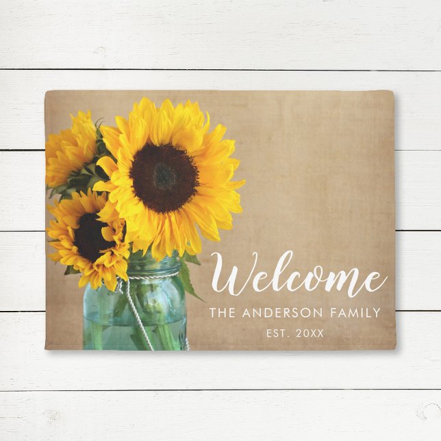 Rustic Sunflowers Mason Jar Country Personalised Doormat (Creator Uploaded)
