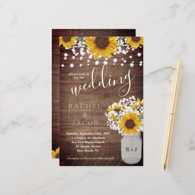 Rustic Sunflowers Mason Jar Lights Budget Wedding (Front/Back In Situ)