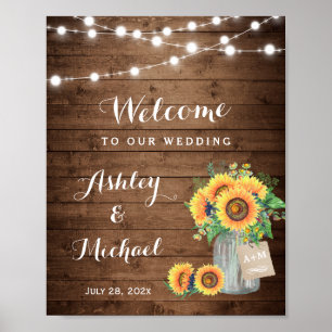 Rustic Sunflowers Mason Jar Lights Wedding Sign