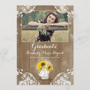 Rustic Sunflowers Mason Jar Photo Graduation Party Invitation