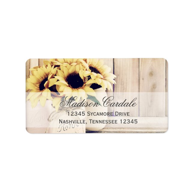 Rustic Sunflowers Mason Jar Return Address Label (Front)