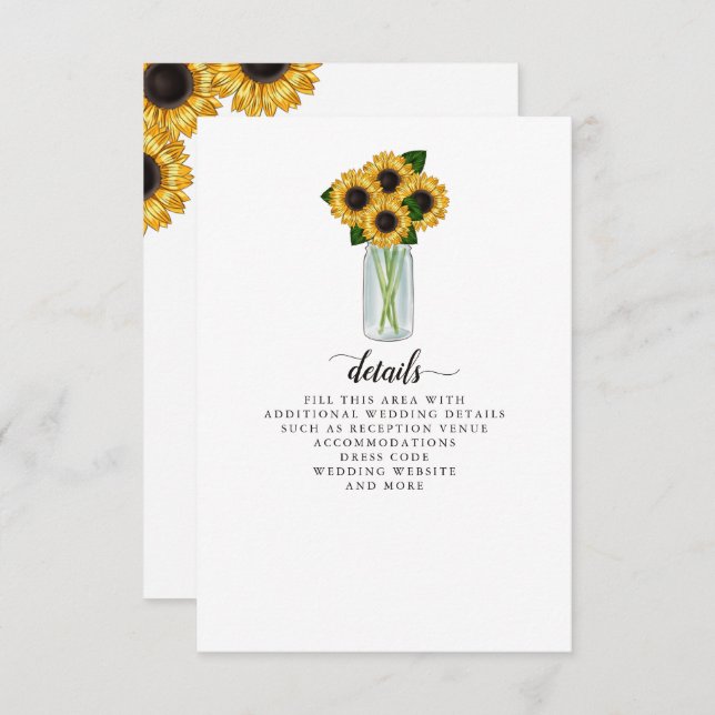 Rustic Sunflowers Mason Jar Wedding  Enclosure Card (Front/Back)