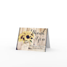 Rustic Sunflowers Mason Jar Wedding Thank You Card