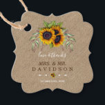 Rustic Sunflowers Old Barn Linen Wedding Favour Tags<br><div class="desc">Rustic,  Romantic card design featuring watercolour sunflowers bouquets,  arrows with hearts and sunflowers as divider,  gorgeous handwriting script,  all on linen canvas background. Use Personalise tool to add your info. Matching items can be found in my Rustic Sunflowers Old Barn Collection.</div>