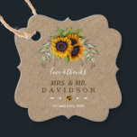 Rustic Sunflowers Old Barn Linen Wedding Favour Tags<br><div class="desc">Rustic,  Romantic card design featuring watercolour sunflowers bouquets,  arrows with hearts and sunflowers as divider,  gorgeous handwriting script,  all on linen canvas background. Use Personalise tool to add your info. Matching items can be found in my Rustic Sunflowers Old Barn Collection.</div>