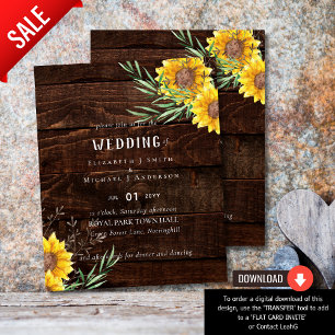 Rustic Sunflowers Olive Leaves Wedding Flyer