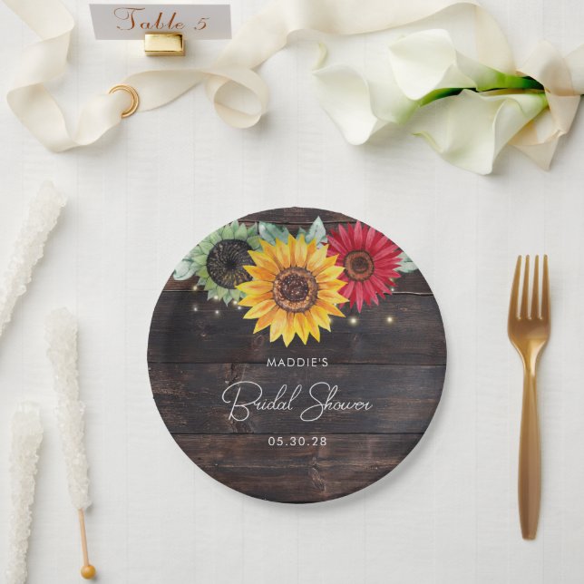 Rustic Sunflowers on Barnwood Bridal Shower Plates (Wedding)