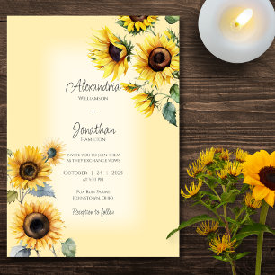 Rustic Sunflowers on Faded Pale Gold Wedding Invitation