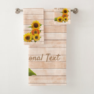 Rustic Sunflowers on Wood Bath Towel Set