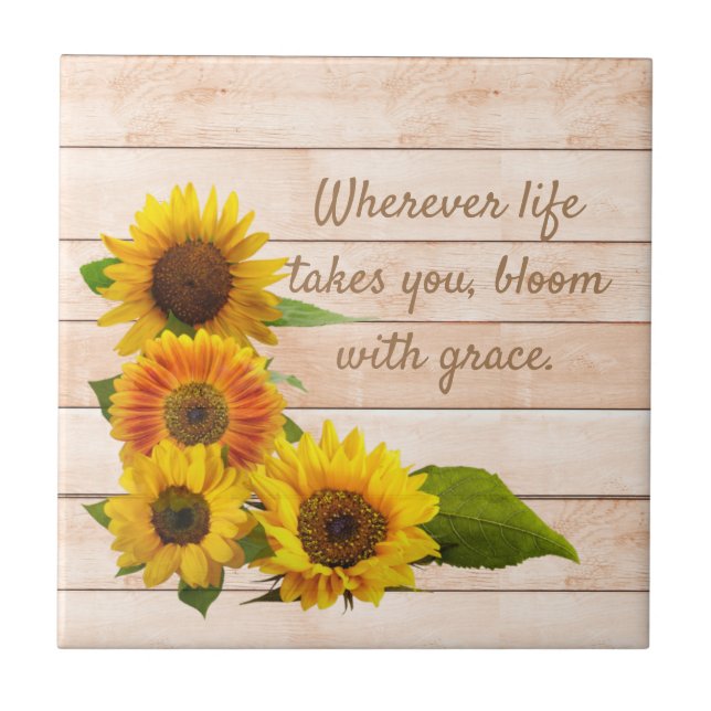 Rustic Sunflowers on Wood Ceramic Tile (Front)