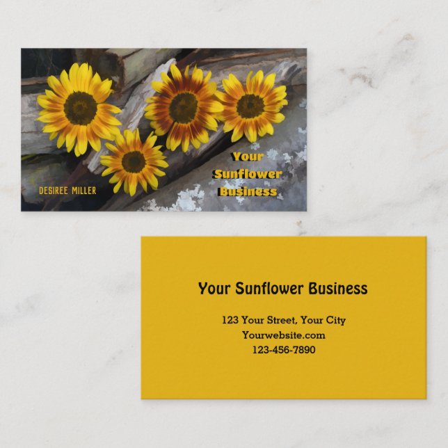 Rustic Sunflowers On Wood Logs Business Card (Front/Back)