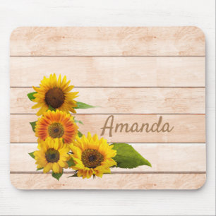 Rustic Sunflowers on Wood Mouse Pad
