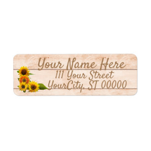 Rustic Sunflowers on Wood Return Address Label