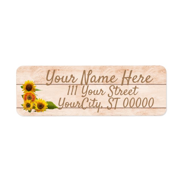 Rustic Sunflowers on Wood Return Address Label (Front)