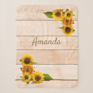 Rustic Sunflowers on Wood Sherpa Blanket