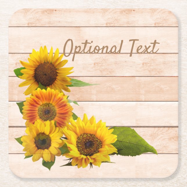 Rustic Sunflowers on Wood Square Paper Coaster (Front)