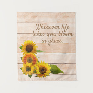 Rustic Sunflowers on Wood Tapestry
